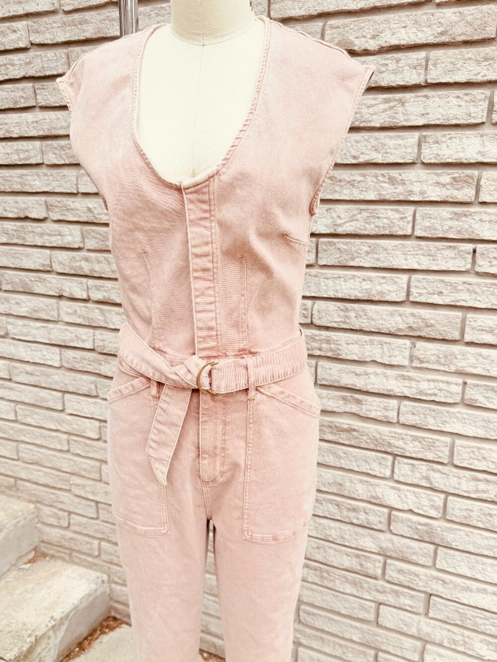 Dear John Nicole Belted Denim Jumpsuit Pink XS